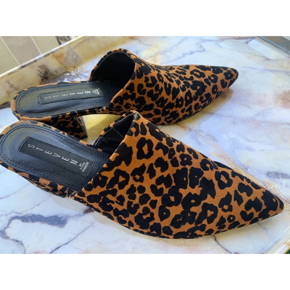 Faux suede leopard print pointed toe mule - Steven by Steve Madden
